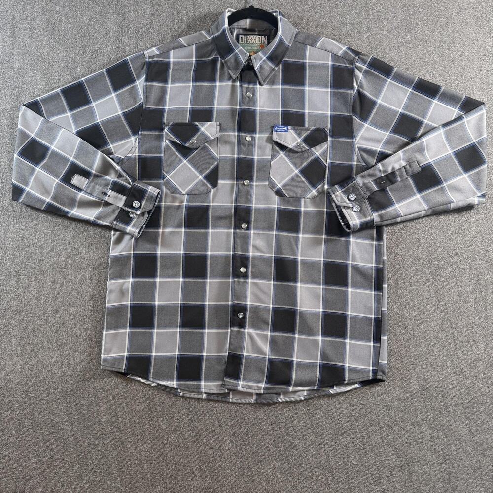 Dixxon Flannel Company Shirt Mens Large Gray Plaid Snap Front Cycle Gear Biker